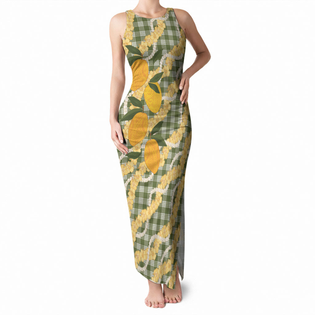 Uliuli Ahiahia Hawaiian Mango Palaka Tank Maxi Dress Aloha Hibiscus Pikake Lei
