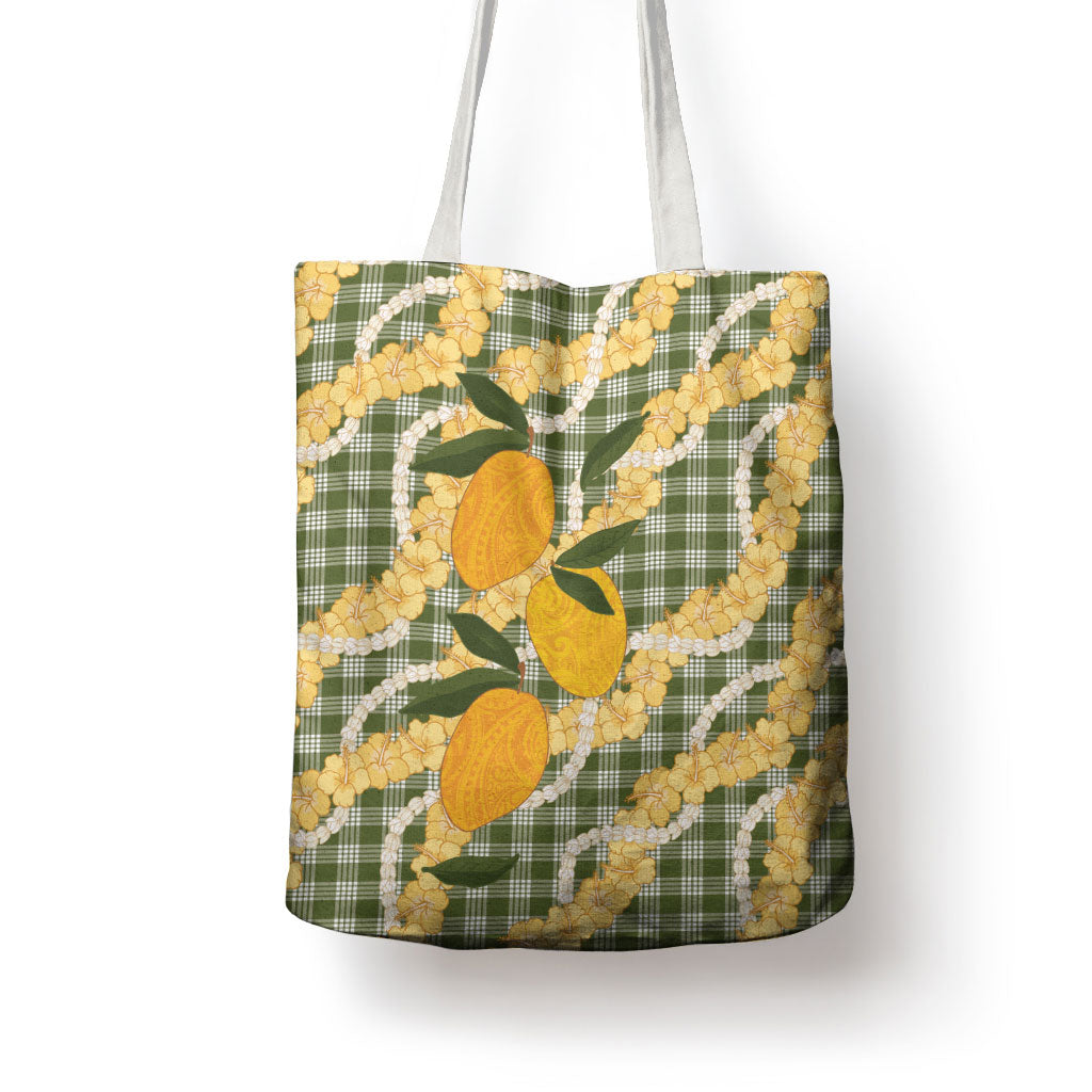 Uliuli Ahiahia Hawaiian Mango Palaka Tote Bag Aloha Hibiscus Pikake Lei