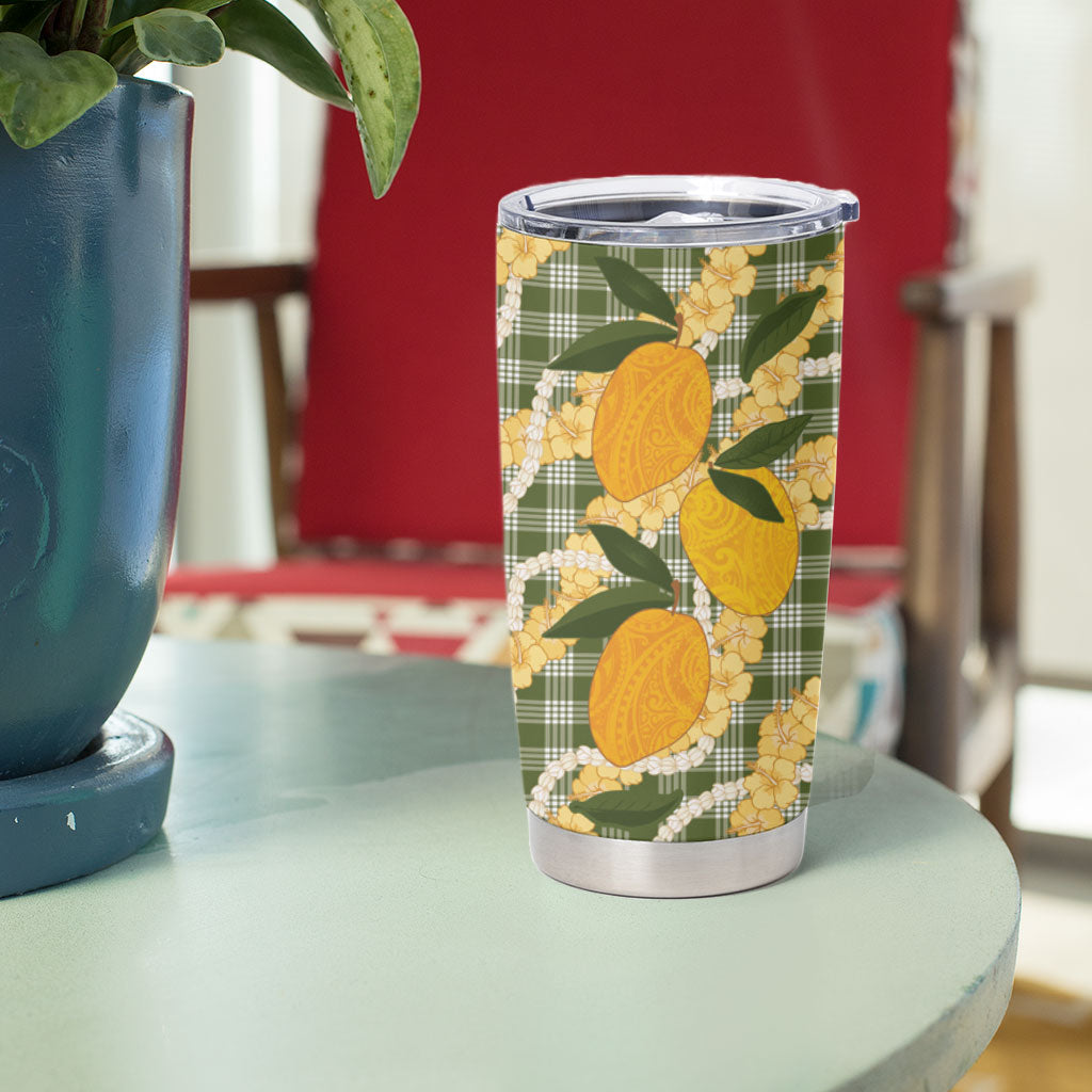 Uliuli Ahiahia Hawaiian Mango Palaka Tumbler Cup Aloha Hibiscus Pikake Lei