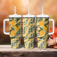 Uliuli Ahiahia Hawaiian Mango Palaka Tumbler With Handle Aloha Hibiscus Pikake Lei
