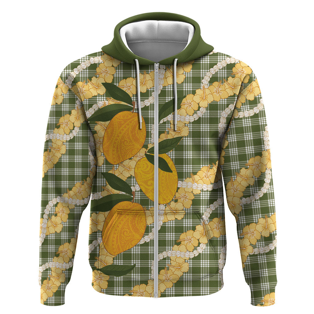 Uliuli Ahiahia Hawaiian Mango Palaka Zip Hoodie Aloha Hibiscus Pikake Lei