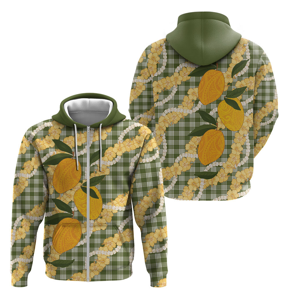 Uliuli Ahiahia Hawaiian Mango Palaka Zip Hoodie Aloha Hibiscus Pikake Lei