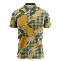 Uliuli Ahiahia Hawaiian Mango Palaka Zipper Polo Shirt Aloha Hibiscus Pikake Lei