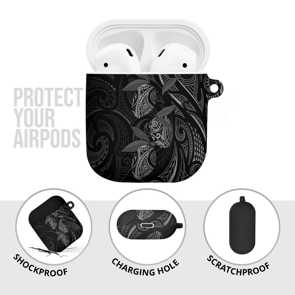 Hawaiian Mango Tribal Tattoo AirPods Case Black White Pacific Traditional Pattern