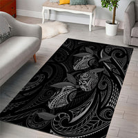 Hawaiian Mango Tribal Tattoo Area Rug Black White Pacific Traditional Pattern