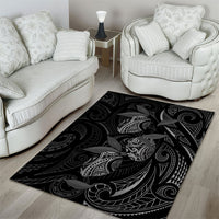 Hawaiian Mango Tribal Tattoo Area Rug Black White Pacific Traditional Pattern