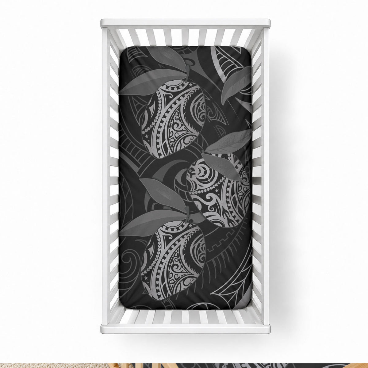 Hawaiian Mango Tribal Tattoo Baby Bed Cover Black White Pacific Traditional Pattern LT9 28 × 52 in Black - Polynesian Pride