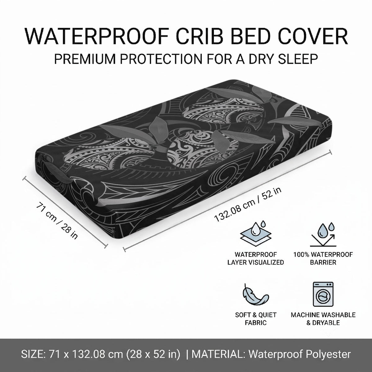 Hawaiian Mango Tribal Tattoo Baby Bed Cover Black White Pacific Traditional Pattern LT9 - Polynesian Pride