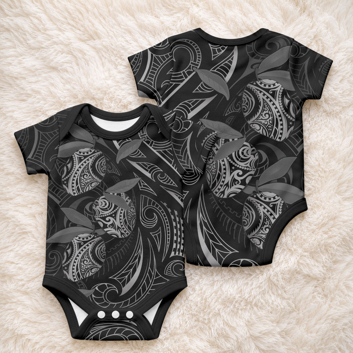 Hawaiian Mango Tribal Tattoo Baby Onesie Black White Pacific Traditional Pattern LT9 - Polynesian Pride