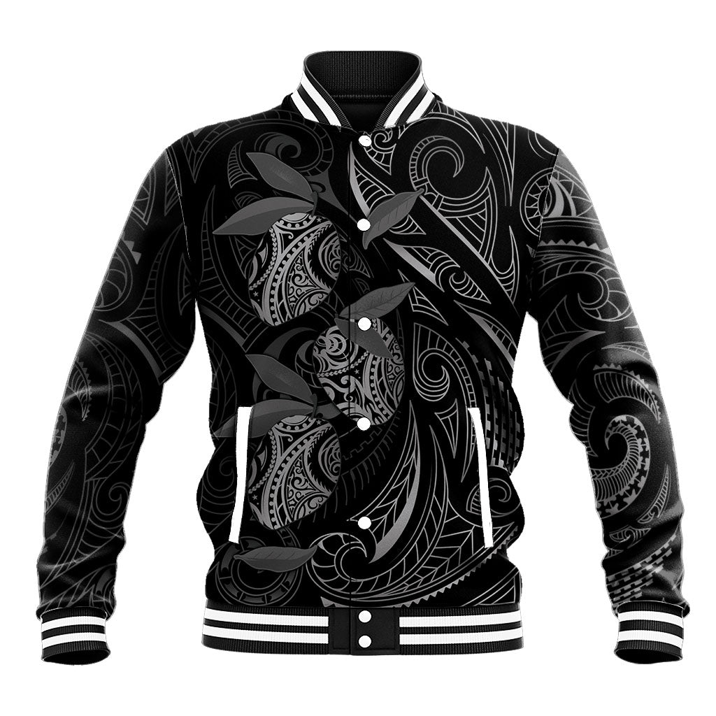 Hawaiian Mango Tribal Tattoo Baseball Jacket Black White Pacific Traditional Pattern