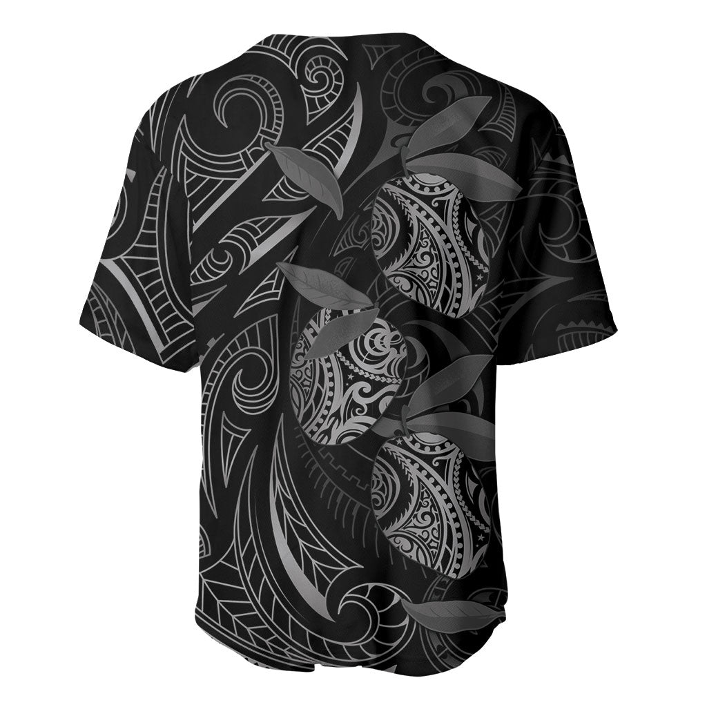Hawaiian Mango Tribal Tattoo Baseball Jersey Black White Pacific Traditional Pattern
