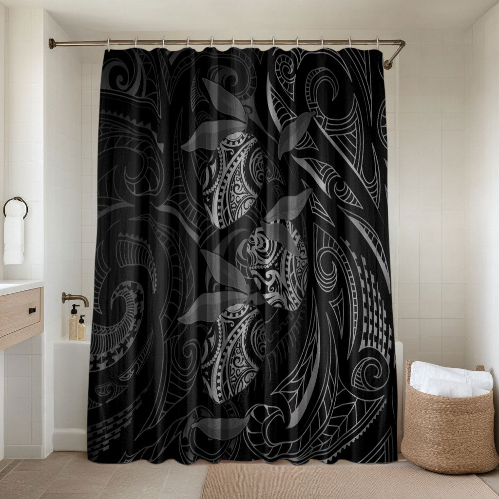 Hawaiian Mango Tribal Tattoo Bathroom Set Black White Pacific Traditional Pattern