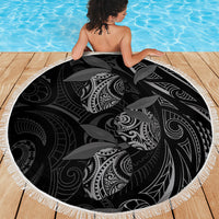 Hawaiian Mango Tribal Tattoo Beach Blanket Black White Pacific Traditional Pattern