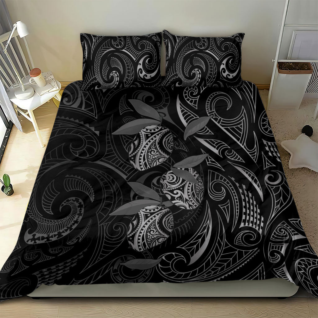Hawaiian Mango Tribal Tattoo Bedding Set Black White Pacific Traditional Pattern