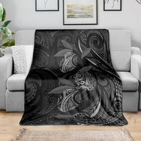 Hawaiian Mango Tribal Tattoo Blanket Black White Pacific Traditional Pattern