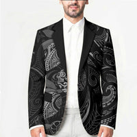 Hawaiian Mango Tribal Tattoo Blazer Black White Pacific Traditional Pattern