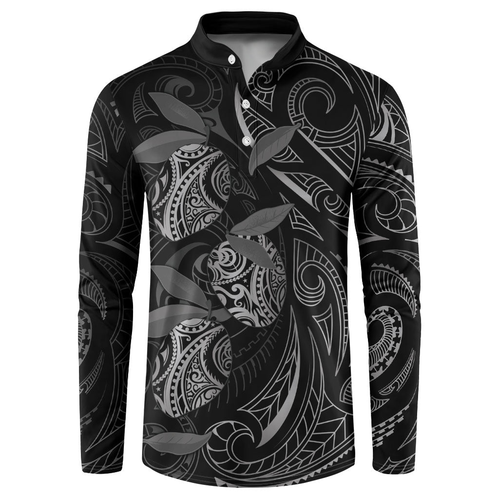Hawaiian Mango Tribal Tattoo Button Sweatshirt Black White Pacific Traditional Pattern