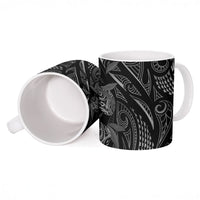 Hawaiian Mango Tribal Tattoo Ceramic Mug Black White Pacific Traditional Pattern