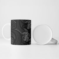 Hawaiian Mango Tribal Tattoo Ceramic Mug Black White Pacific Traditional Pattern
