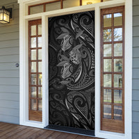 Hawaiian Mango Tribal Tattoo Door Cover Black White Pacific Traditional Pattern