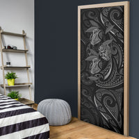 Hawaiian Mango Tribal Tattoo Door Cover Black White Pacific Traditional Pattern