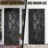 Hawaiian Mango Tribal Tattoo Door Cover Black White Pacific Traditional Pattern