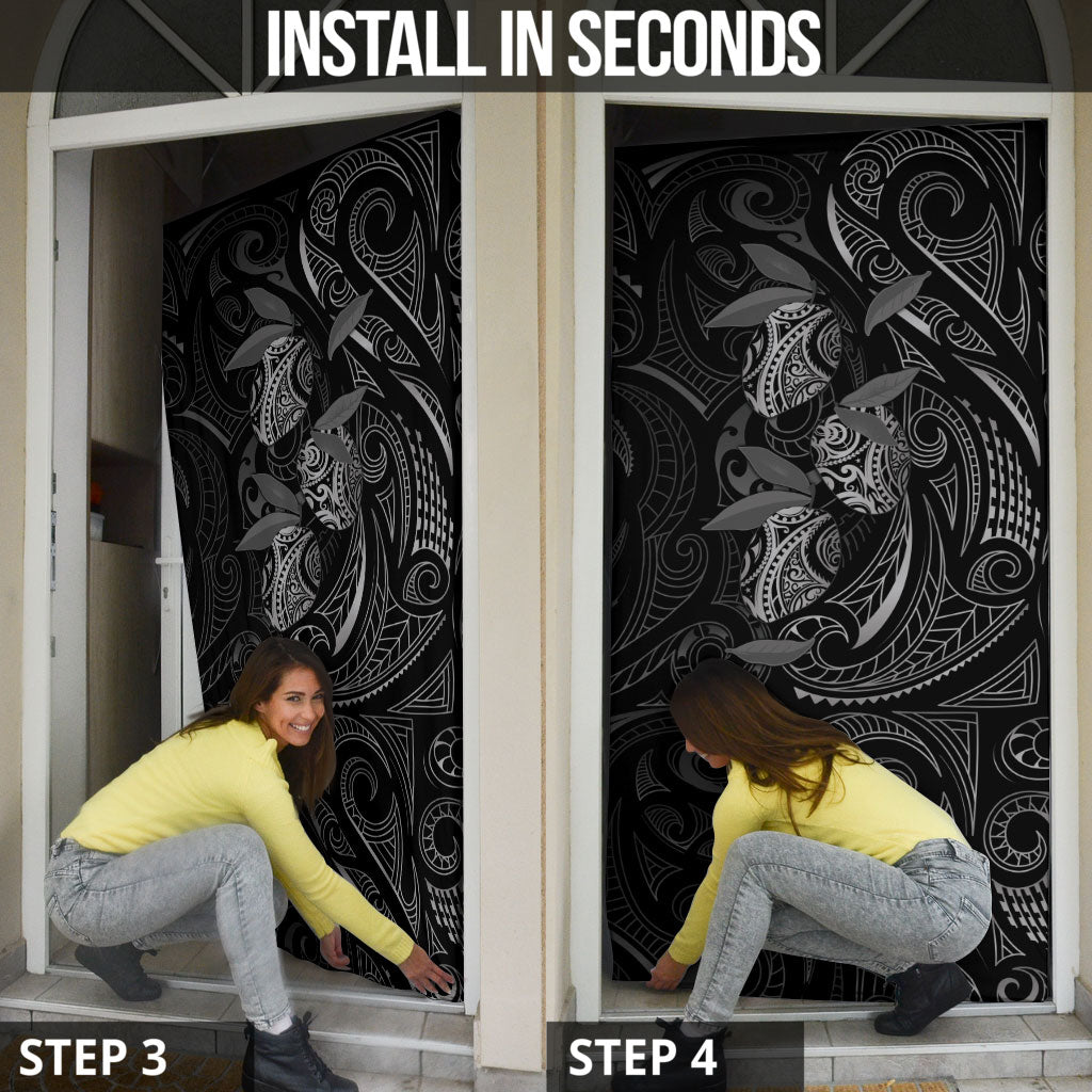 Hawaiian Mango Tribal Tattoo Door Cover Black White Pacific Traditional Pattern