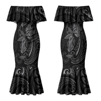 Hawaiian Mango Tribal Tattoo Family Matching Mermaid Dress and Hawaiian Shirt Black White Pacific Traditional Pattern