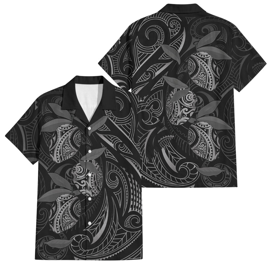 Hawaiian Mango Tribal Tattoo Family Matching Puletasi and Hawaiian Shirt Black White Pacific Traditional Pattern