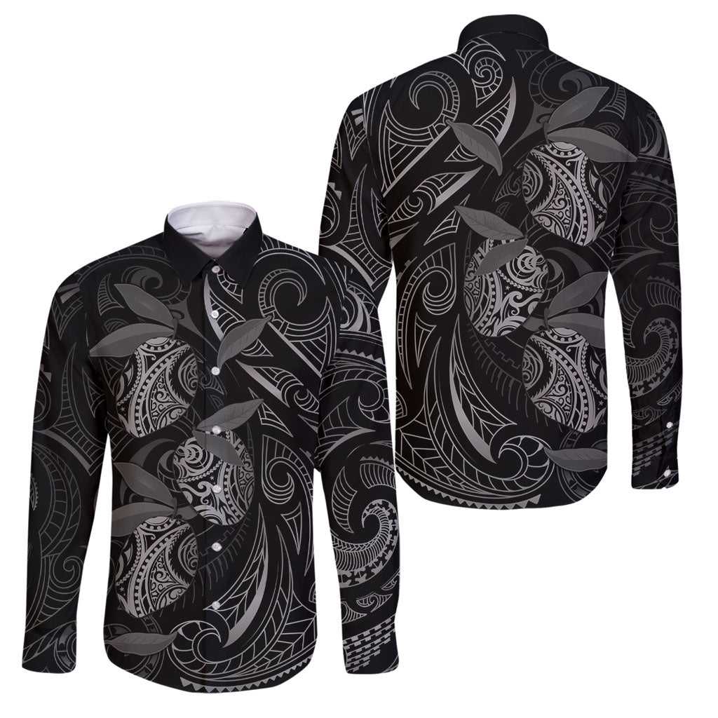 Hawaiian Mango Tribal Tattoo Family Matching Summer Maxi Dress and Hawaiian Shirt Black White Pacific Traditional Pattern