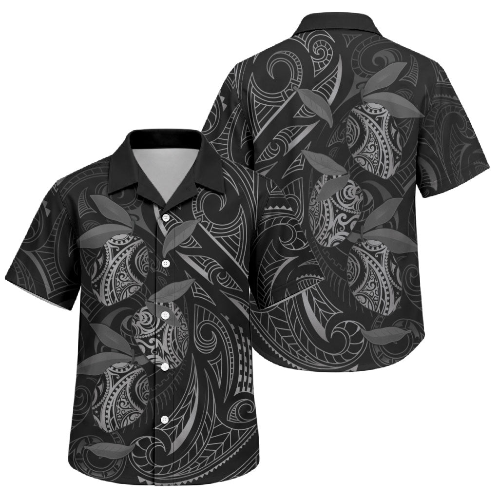 Hawaiian Mango Tribal Tattoo Family Matching Summer Maxi Dress and Hawaiian Shirt Black White Pacific Traditional Pattern