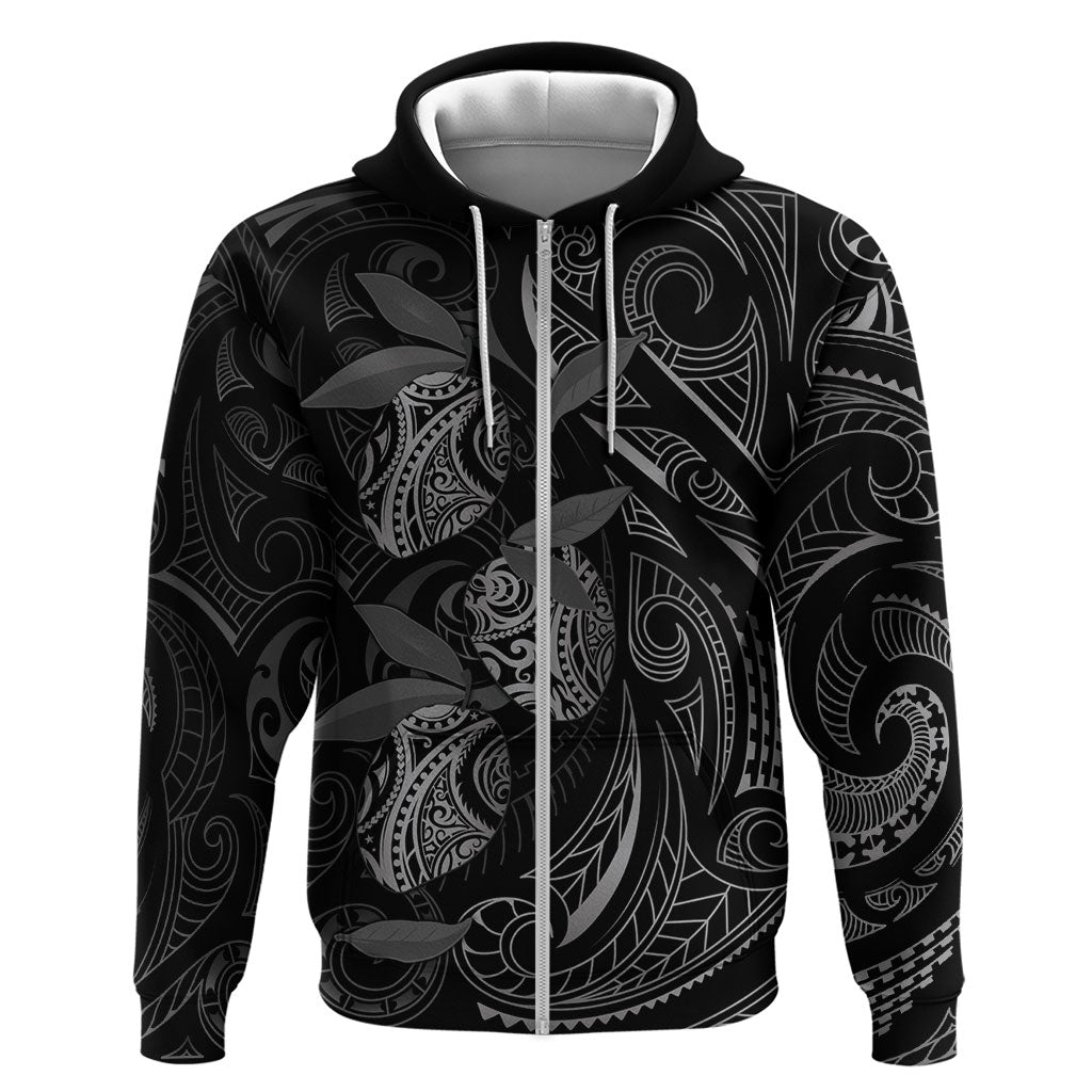 Hawaiian Mango Tribal Tattoo Hoodie Black White Pacific Traditional Pattern