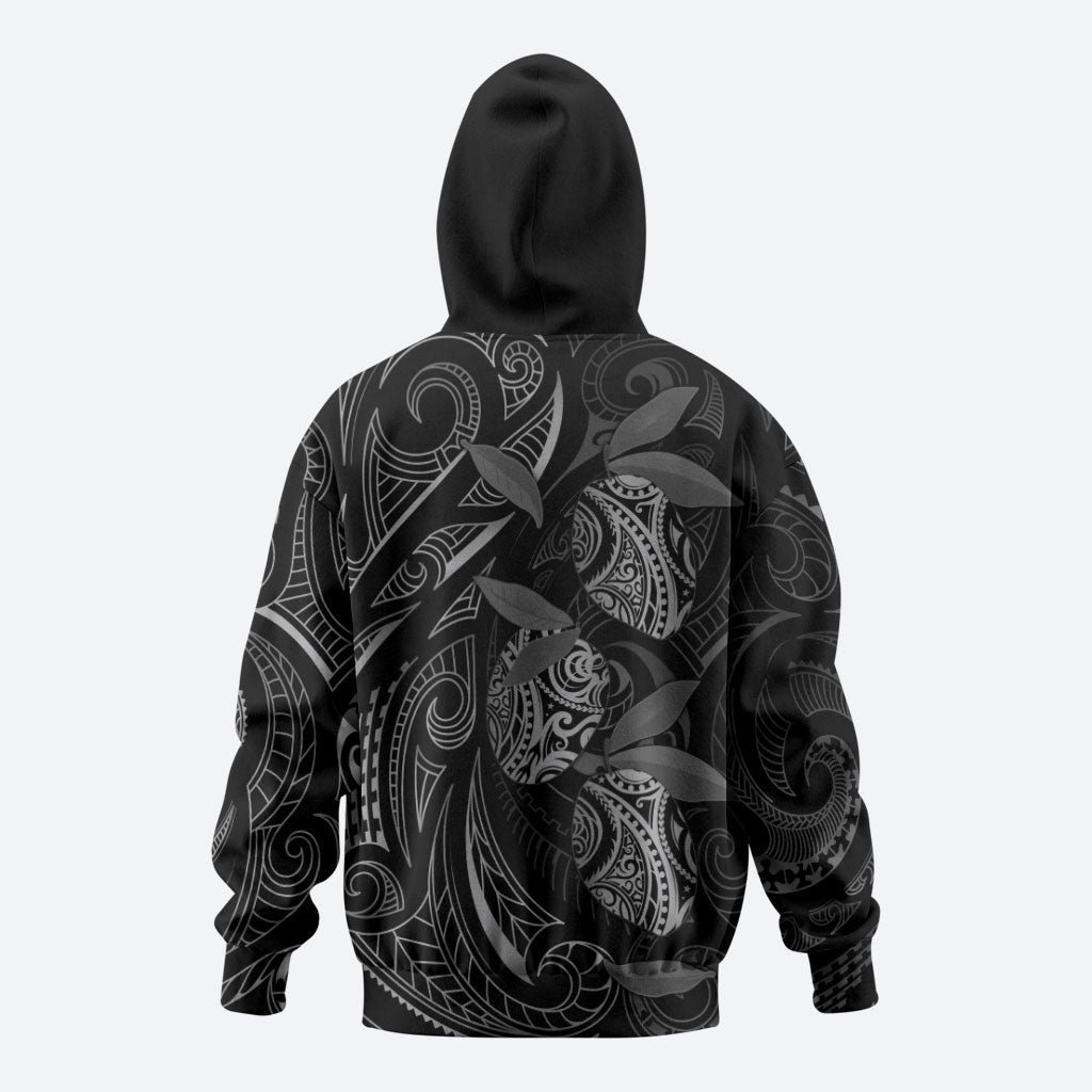 Hawaiian Mango Tribal Tattoo Hoodie Black White Pacific Traditional Pattern