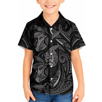 Hawaiian Mango Tribal Tattoo Kid Hawaiian Shirt Black White Pacific Traditional Pattern