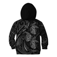 Hawaiian Mango Tribal Tattoo Kid Hoodie Black White Pacific Traditional Pattern