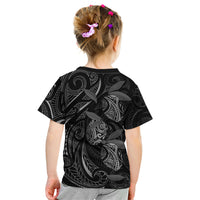 Hawaiian Mango Tribal Tattoo Kid T Shirt Black White Pacific Traditional Pattern
