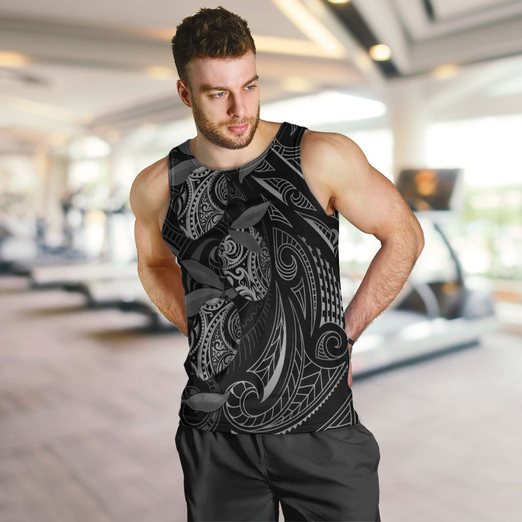 Hawaiian Mango Tribal Tattoo Men Tank Top Black White Pacific Traditional Pattern