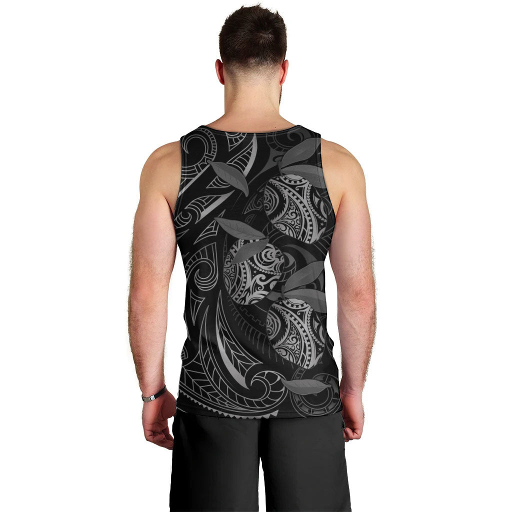 Hawaiian Mango Tribal Tattoo Men Tank Top Black White Pacific Traditional Pattern