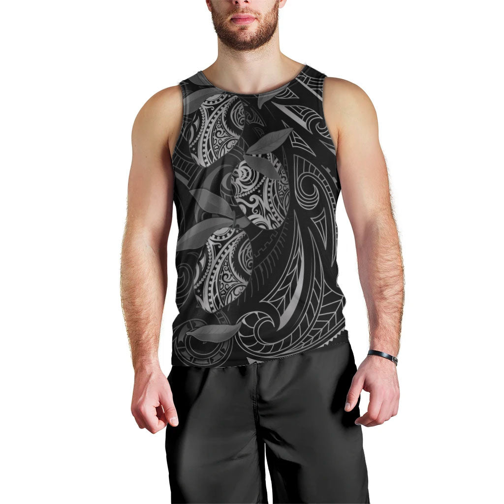 Hawaiian Mango Tribal Tattoo Men Tank Top Black White Pacific Traditional Pattern