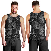 Hawaiian Mango Tribal Tattoo Men Tank Top Black White Pacific Traditional Pattern