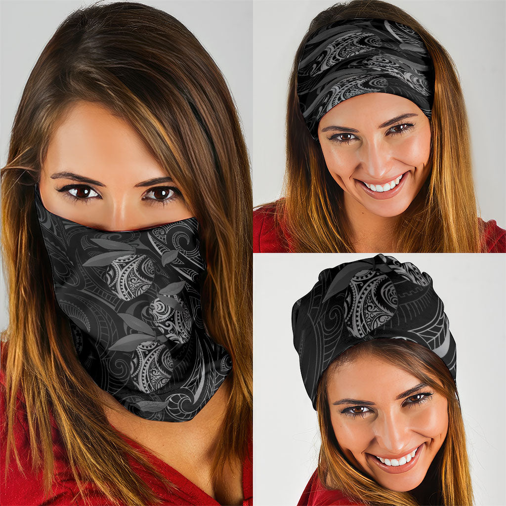 Hawaiian Mango Tribal Tattoo Neck Gaiter Black White Pacific Traditional Pattern