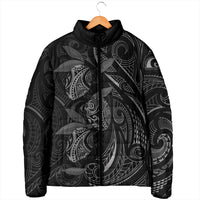 Hawaiian Mango Tribal Tattoo Padded Jacket Black White Pacific Traditional Pattern