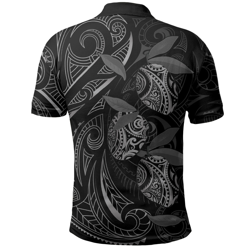 Hawaiian Mango Tribal Tattoo Polo Shirt Black White Pacific Traditional Pattern