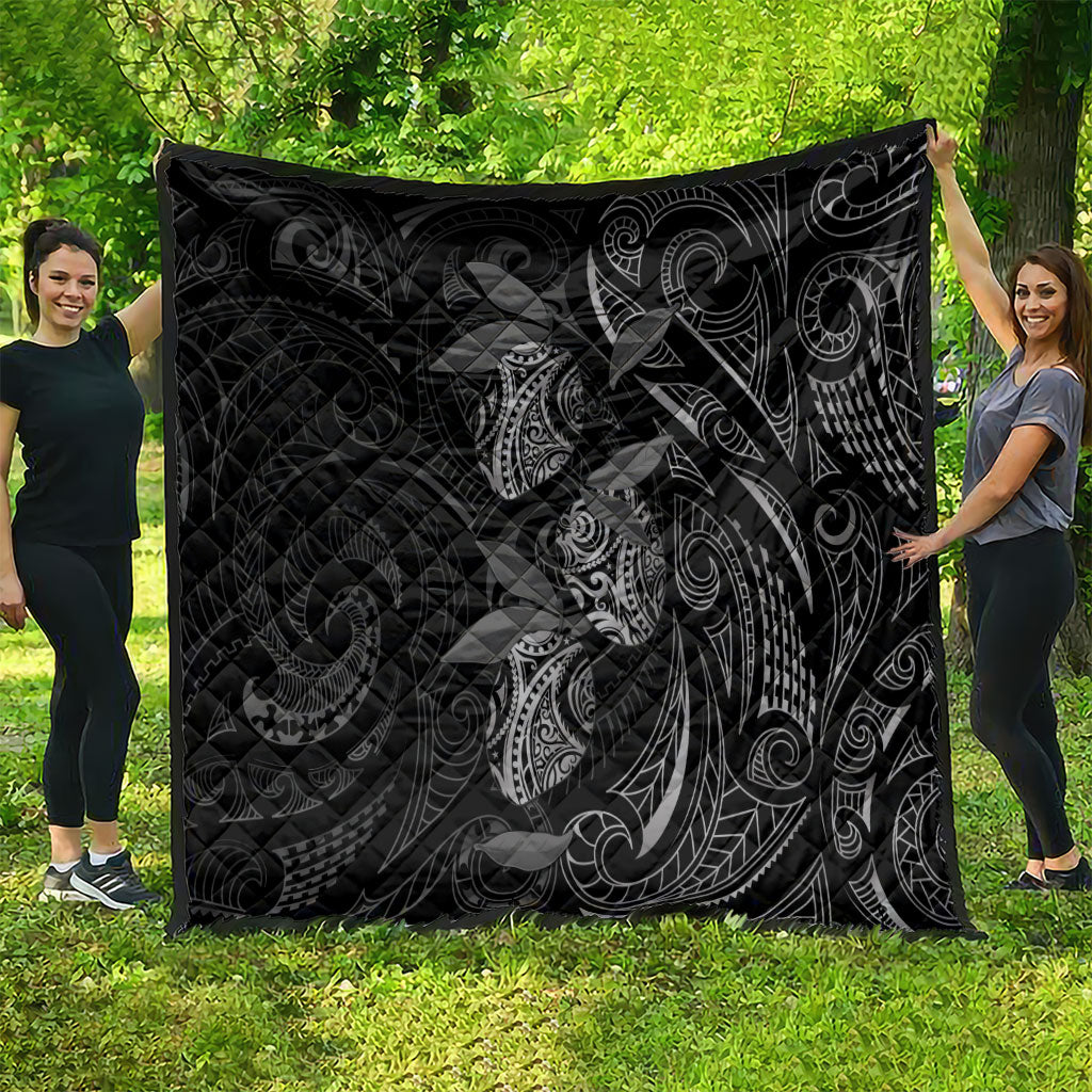 Hawaiian Mango Tribal Tattoo Quilt Black White Pacific Traditional Pattern