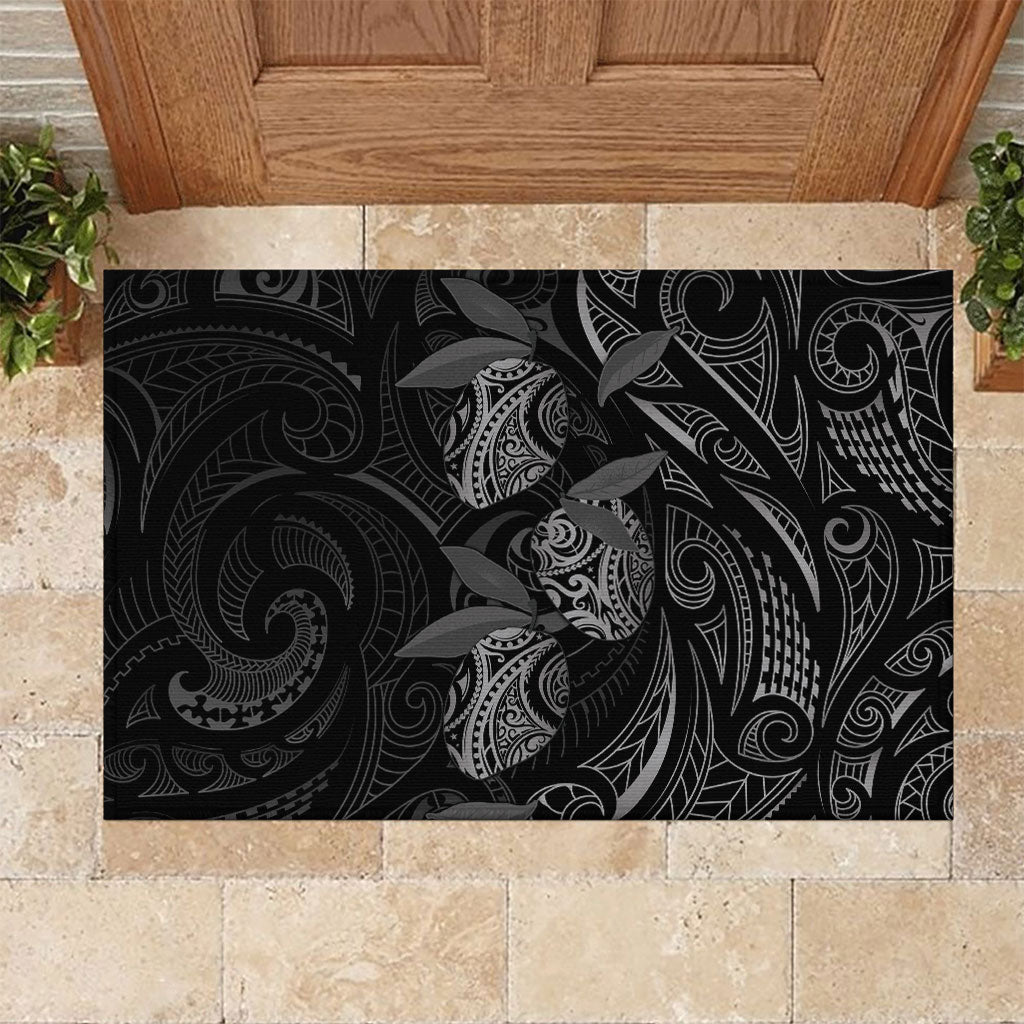Hawaiian Mango Tribal Tattoo Rubber Doormat Black White Pacific Traditional Pattern