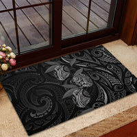 Hawaiian Mango Tribal Tattoo Rubber Doormat Black White Pacific Traditional Pattern