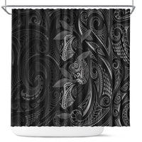 Hawaiian Mango Tribal Tattoo Shower Curtain Black White Pacific Traditional Pattern