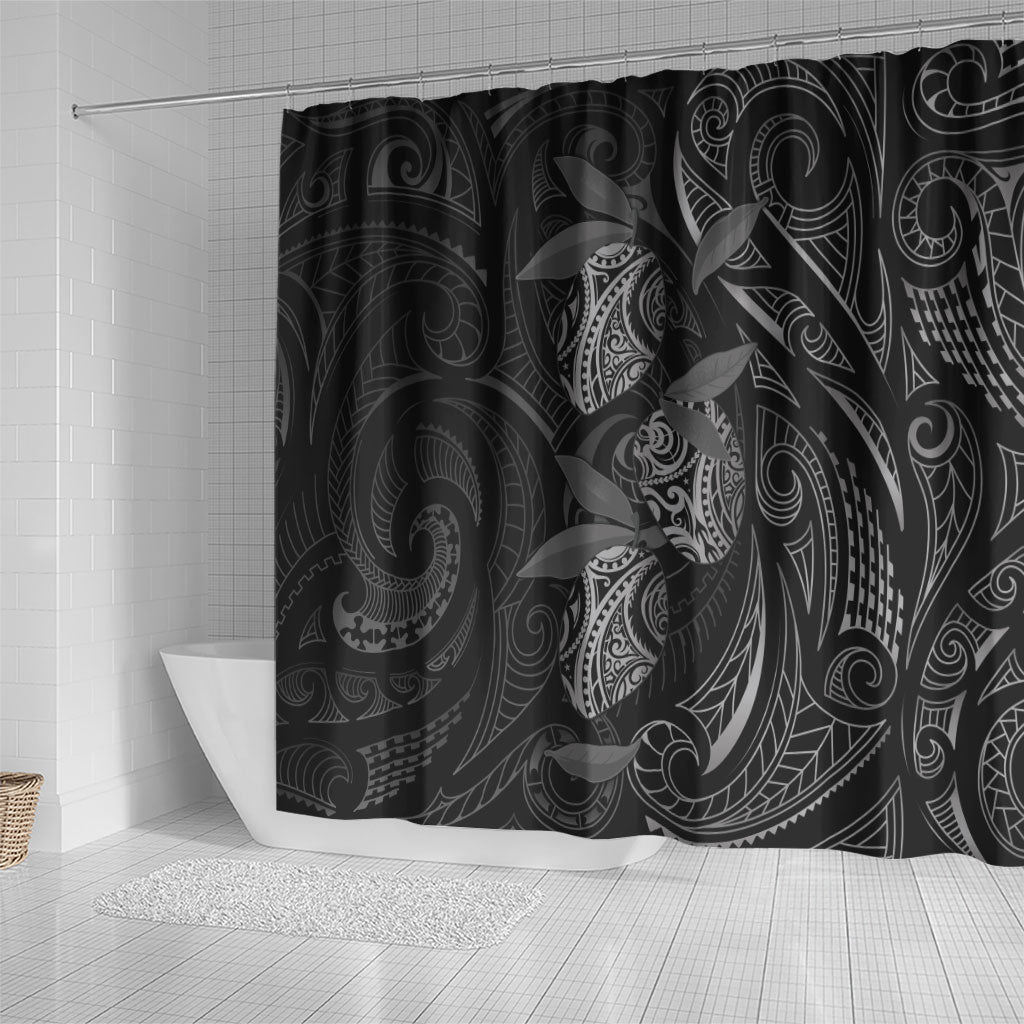 Hawaiian Mango Tribal Tattoo Shower Curtain Black White Pacific Traditional Pattern