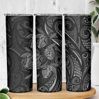 Hawaiian Mango Tribal Tattoo Skinny Tumbler Black White Pacific Traditional Pattern