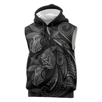 Hawaiian Mango Tribal Tattoo Sleeveless Hoodie Black White Pacific Traditional Pattern